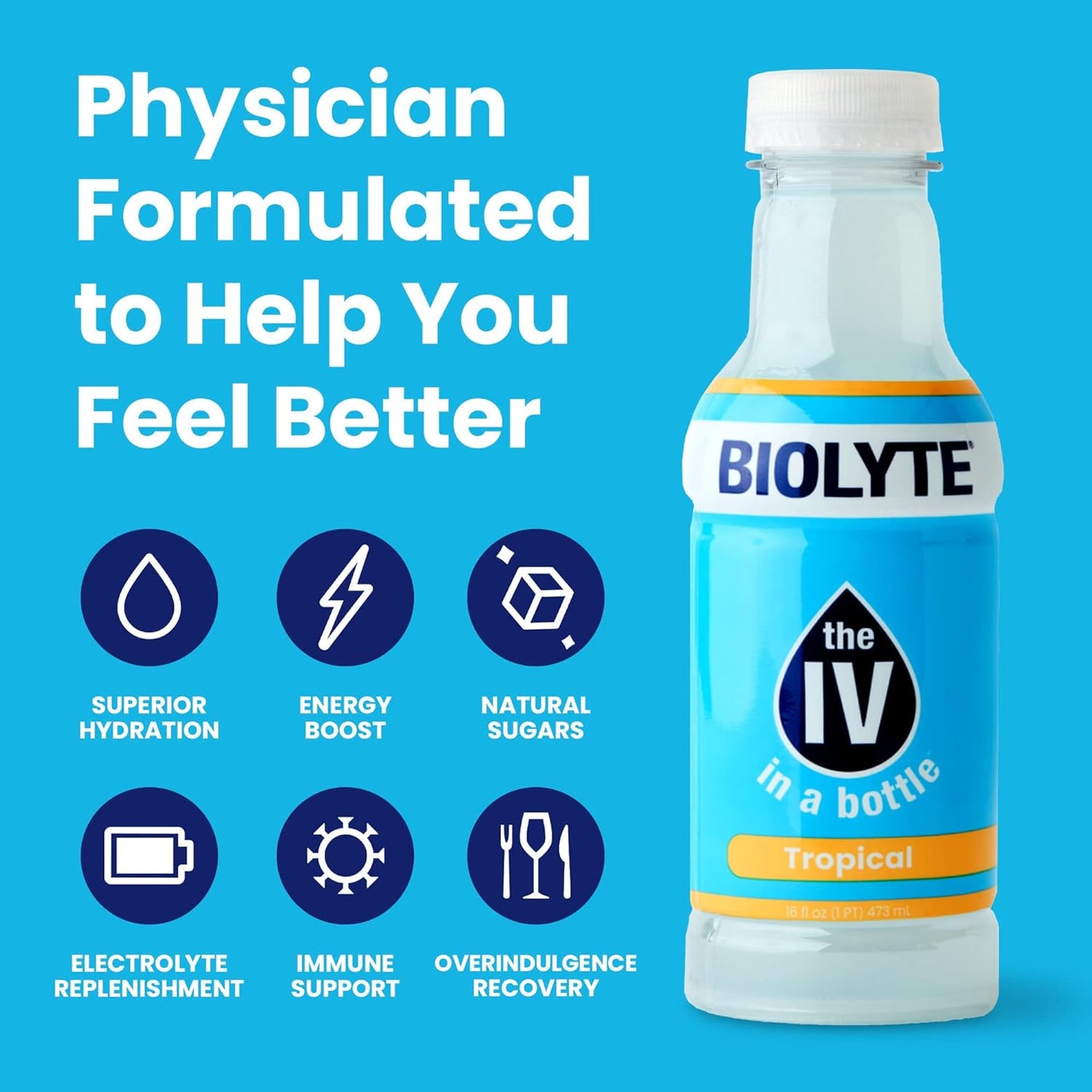 12-Pack of BIOLYTE Electrolyte Drink for Rapid Hydration - Tropical Flavor