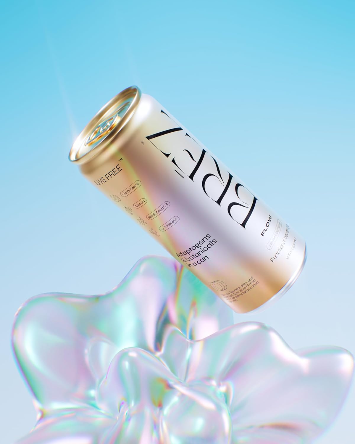 12-Pack of BREZ Flow Lion's Mane Mushroom Sparkling Lemon Elderflower Tonic - Non-Infused Adaptogenic Drink for Relief and Upliftment - 12 Fl oz