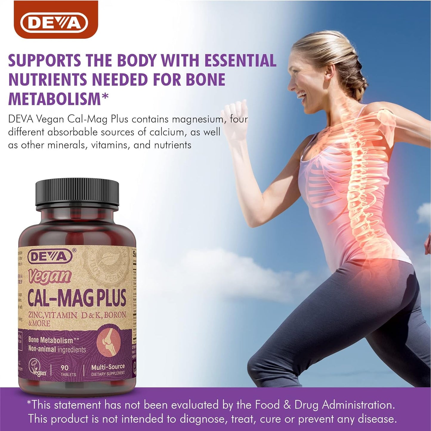 12-Pack of DEVA Vegan Cal MAG Plus Supplement: Calcium, Magnesium, Zinc, Boron, Vitamin C, D & K - 90 Tablets