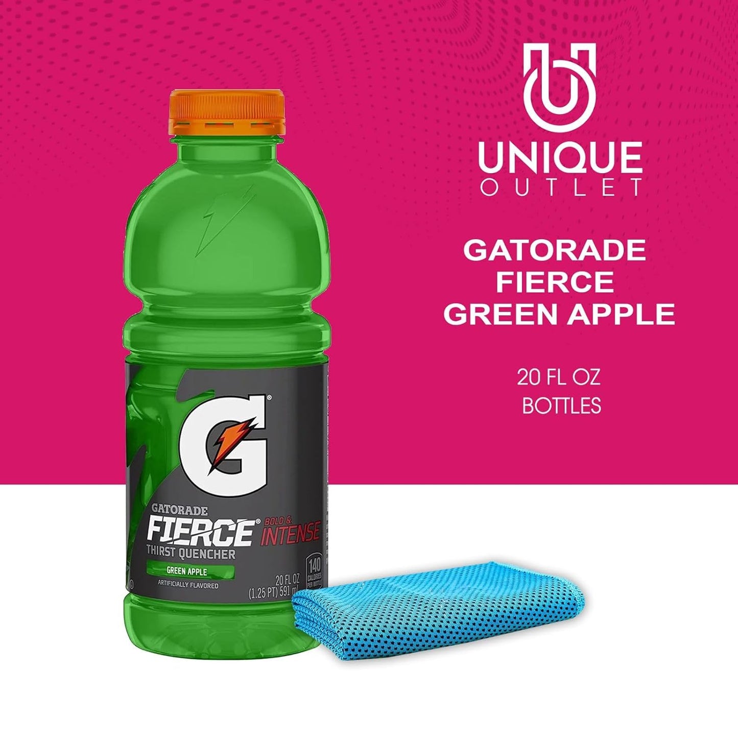 12-Pack of Gatorade Thirst Quencher Sports Drink with Electrolytes and Cooling Towel - Fierce Green Apple Flavor