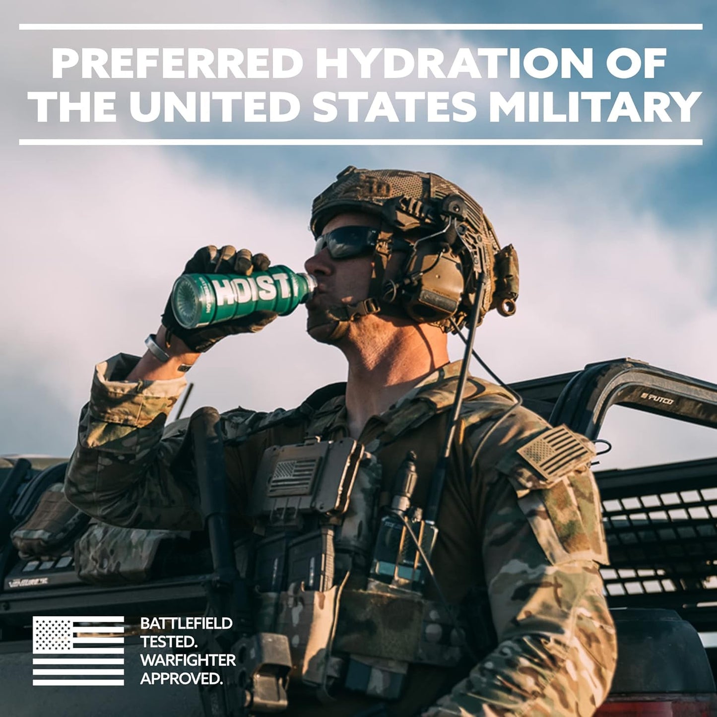 12 Pack of HOIST Premium Military Hydration Electrolyte Drink, IV-Level Hydration, Blue Raspberry, 16 Fl Oz