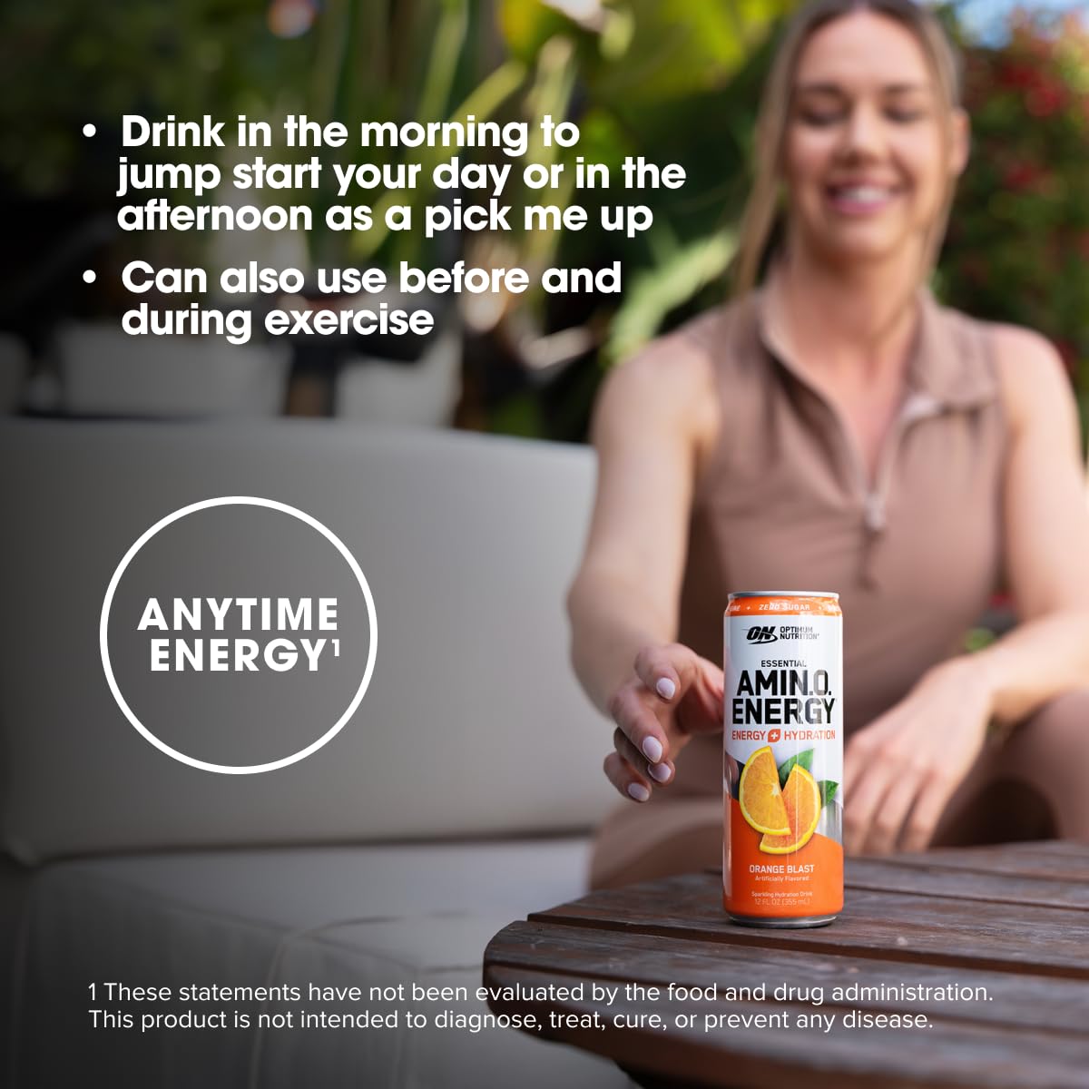 12 Pack of Optimum Nutrition Amino Energy Sparkling Hydration Drink in Orange Blast Flavor, Sugar Free with Electrolytes, Caffeine, Amino Acids, and BCAAs