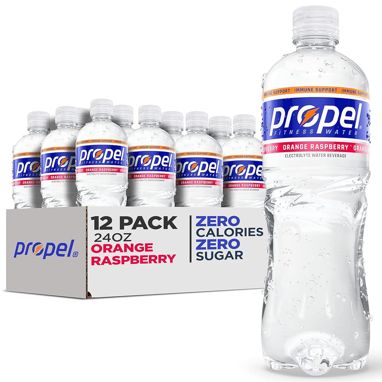 12 Pack Propel Orange Raspberry 24oz Bottles with Vitamin C + Zinc for Immune Support