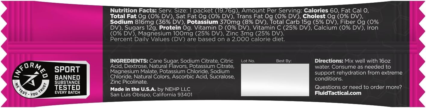 12-Pack Raspberry Lemonade Fluid Tactical ORS for Extreme Dehydration Recovery with Electrolytes