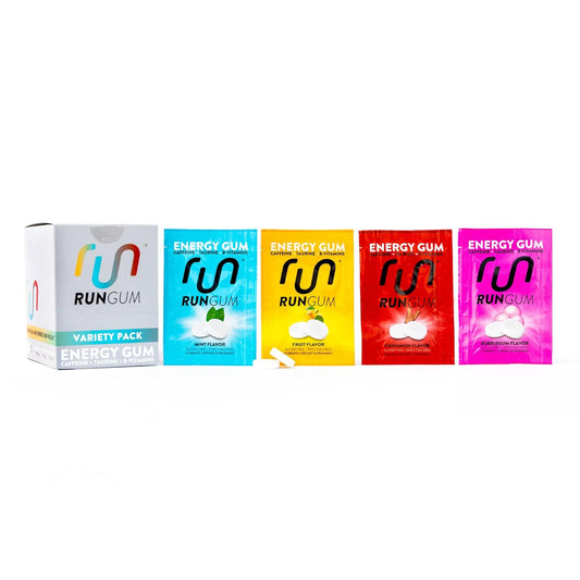 12-Pack RUN GUM Variety Pack, Energy Chewing Gum with 50mg Caffeine, Taurine, B-Vitamins, Sugar Free, Zero Calorie, Gluten Free - BoostGo Australia