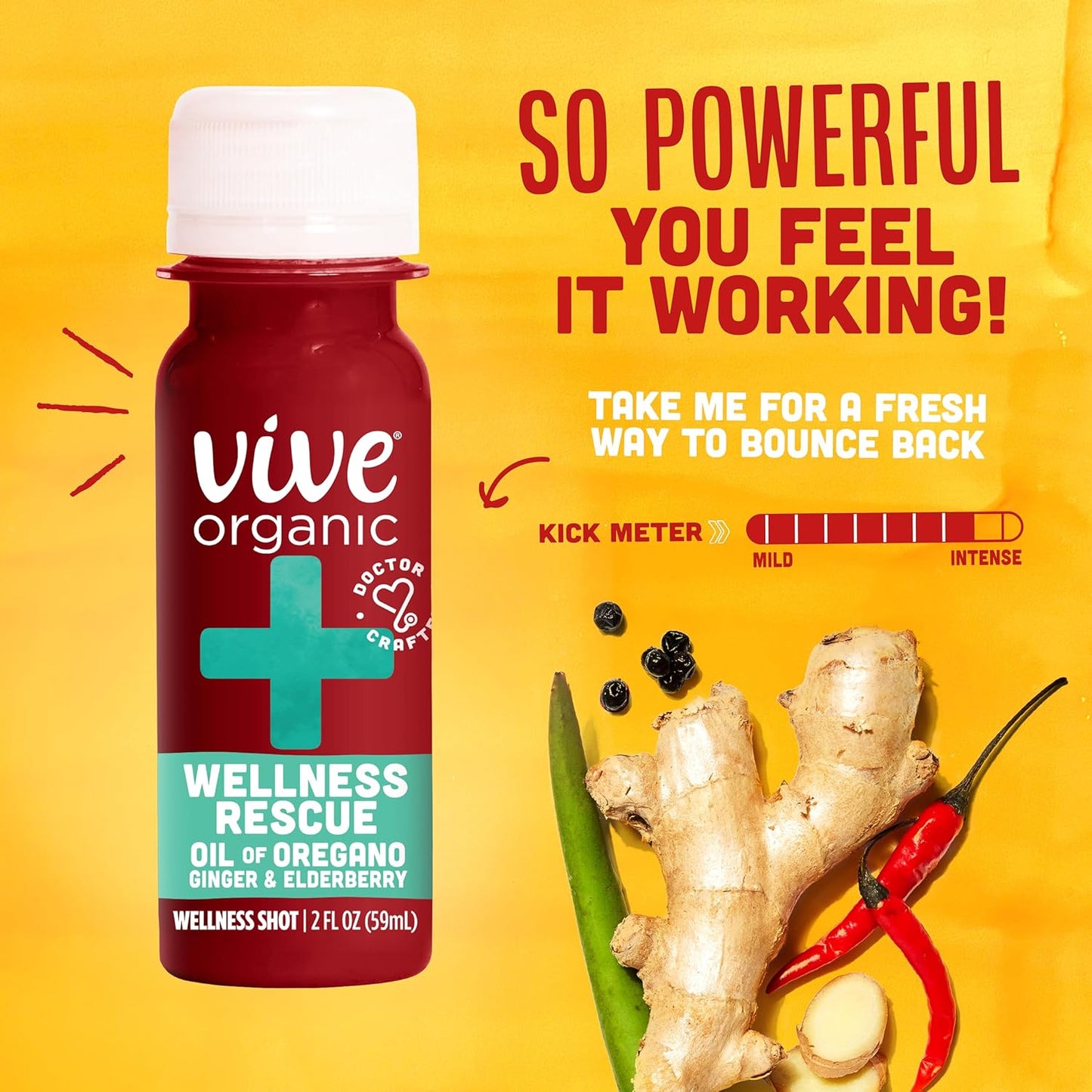 12-Pack Vive Organic Immune Support Shot with Cold-Pressed Ginger, Elderberry, & Oil of Oregano - Vegan & Gluten-Free