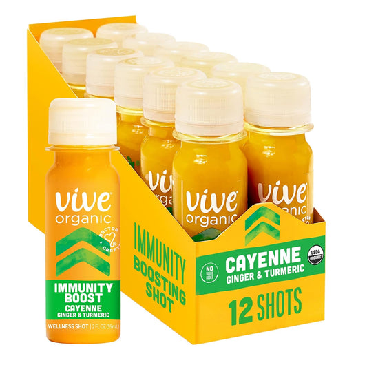 12 Pack Vive Organic Immune Support Shot with Ginger, Turmeric & Cayenne - Gluten Free, Vegan, 2 Fl Oz - Boost Immunity