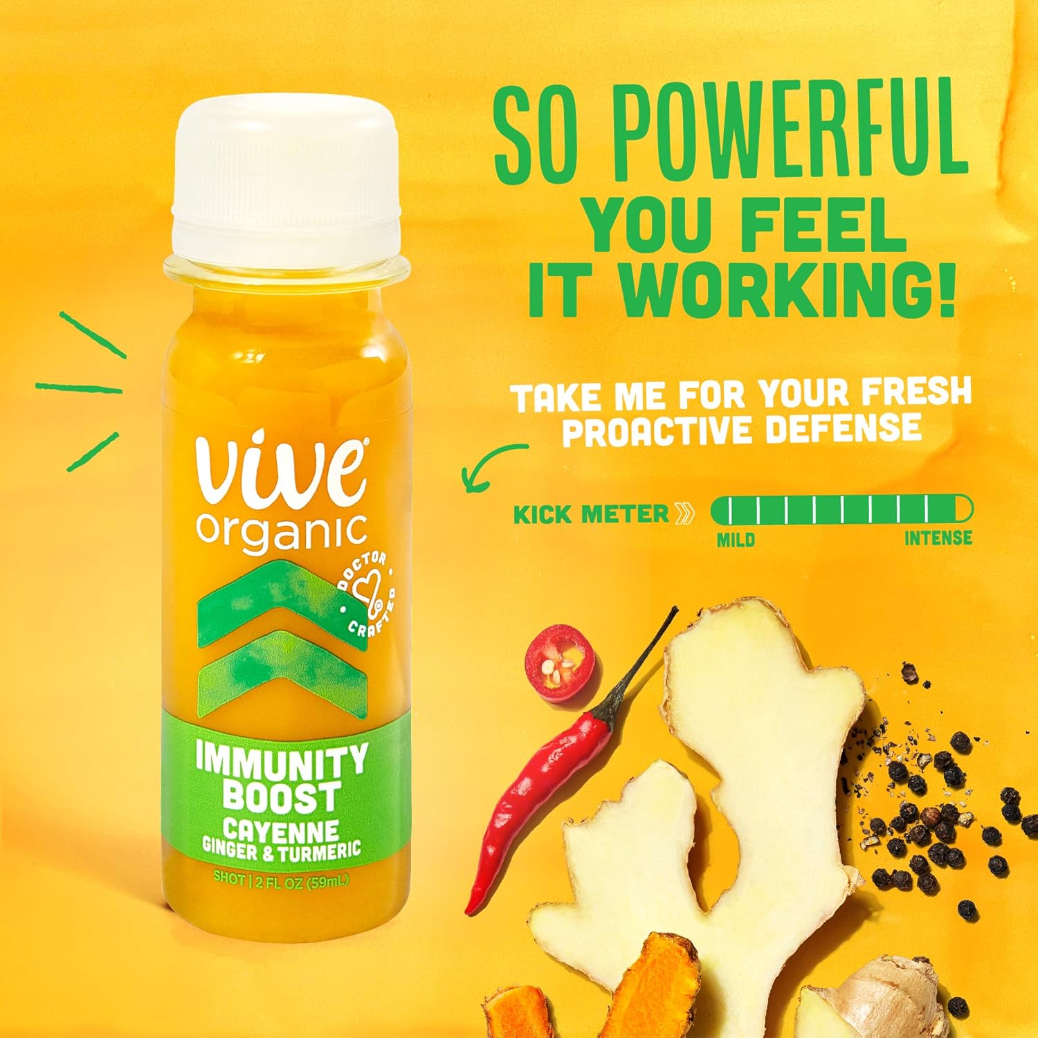 12 Pack Vive Organic Immune Support Shot with Ginger, Turmeric & Cayenne - Gluten Free, Vegan, 2 Fl Oz - Boost Immunity