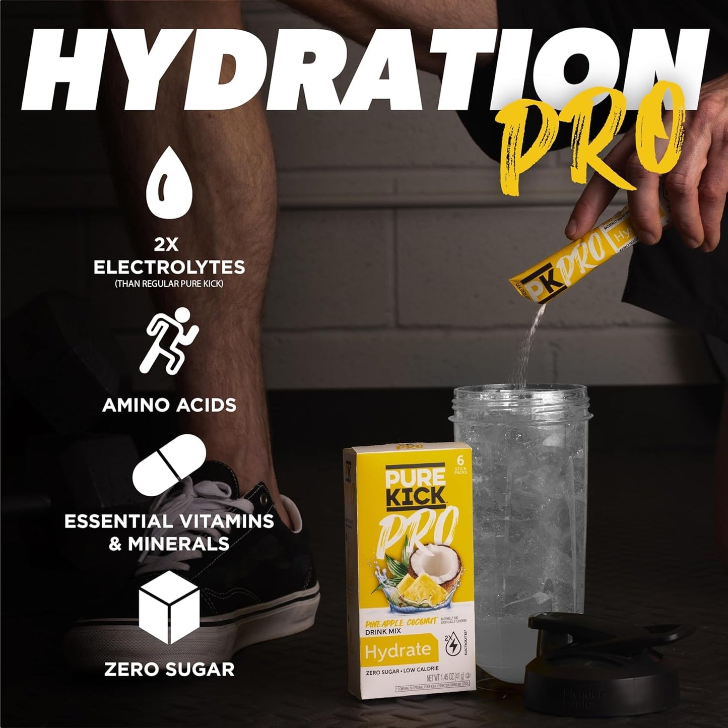 12 Packets of PURE KICK PRO Hydration Electrolyte Drink Mix in Pineapple Coconut & Strawberry Ice Pop Flavor