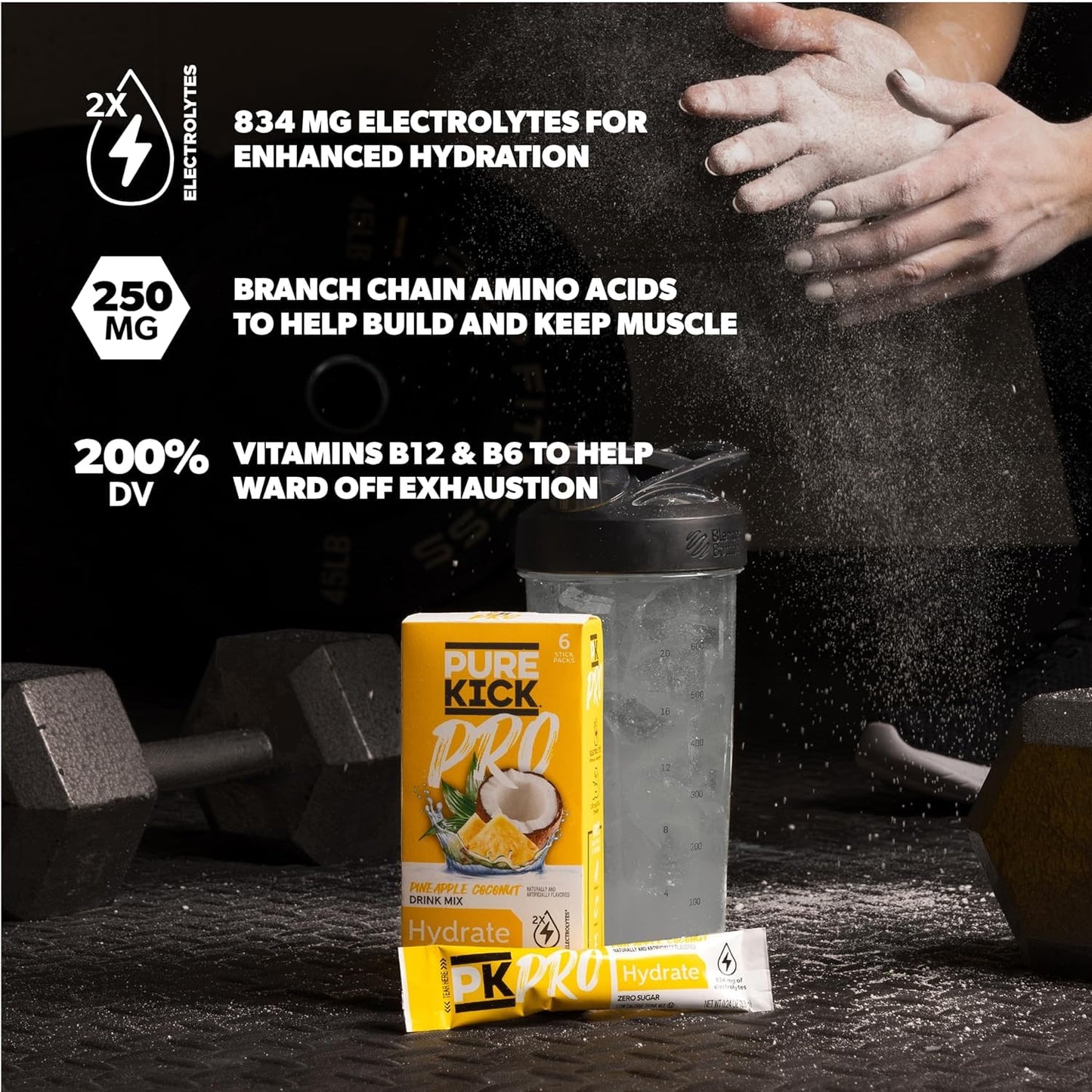 12 Packets of PURE KICK PRO Hydration Electrolyte Drink Mix in Pineapple Coconut & Strawberry Ice Pop Flavor