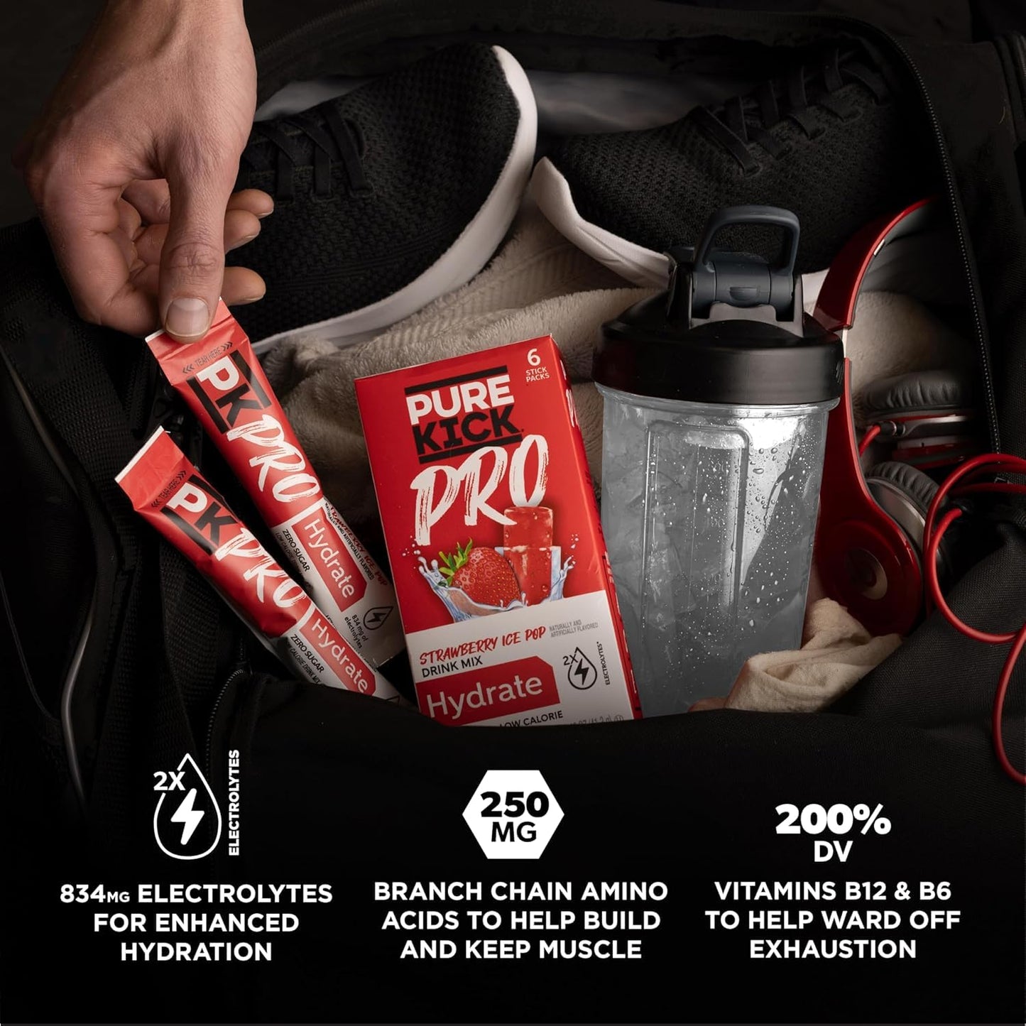 12 Packets of PURE KICK PRO Hydration Electrolyte Drink Mix in Pineapple Coconut & Strawberry Ice Pop Flavor