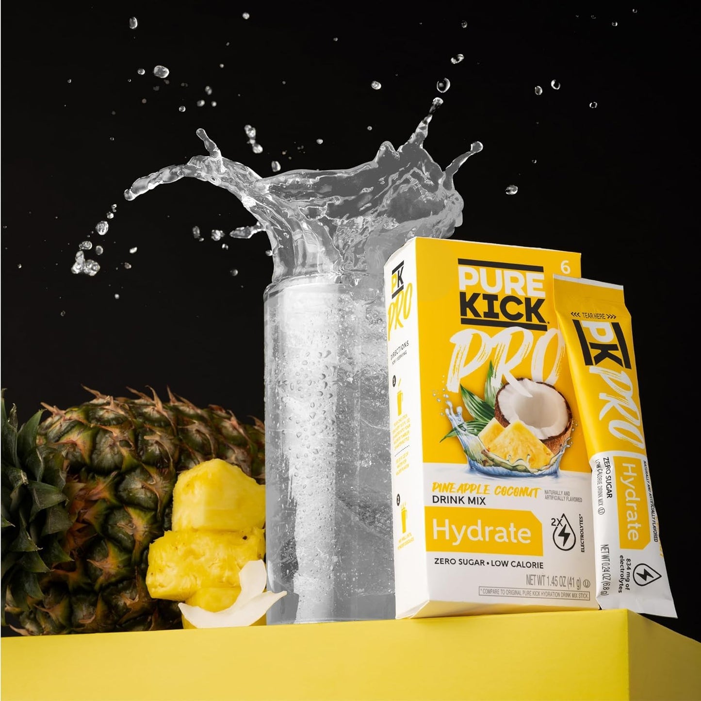 12 Packets of PURE KICK PRO Hydration Electrolyte Drink Mix in Pineapple Coconut & Strawberry Ice Pop Flavor