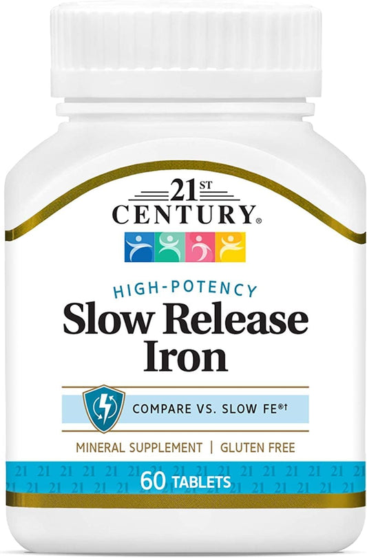 12 Packs of 21st Century Slow Release Iron Tablets - 60 Tablets per Pack, Varied Packaging