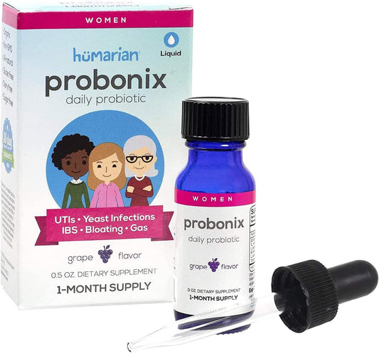 12-Strain Women's Probiotic Drops - Grape Flavored Liquid Probiotics for Gut Health - 45 Billion CFUs - 30-Day Supply
