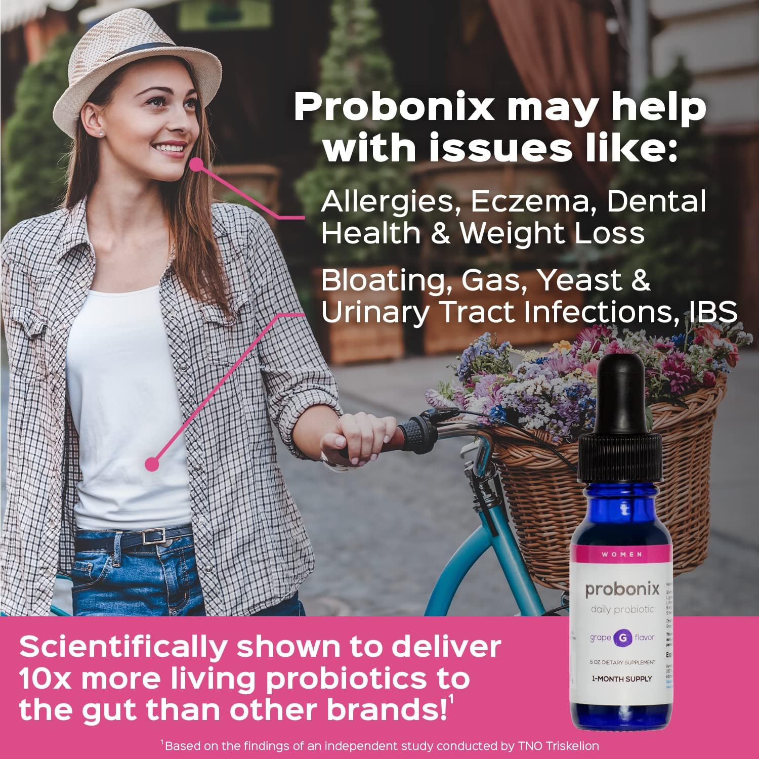 12-Strain Women's Probiotic Drops - Grape Flavored Liquid Probiotics for Gut Health - 45 Billion CFUs - 30-Day Supply