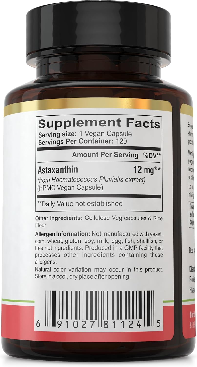 120 Astaxanthin 12 mg Capsules by Florida Herbal Pharmacy