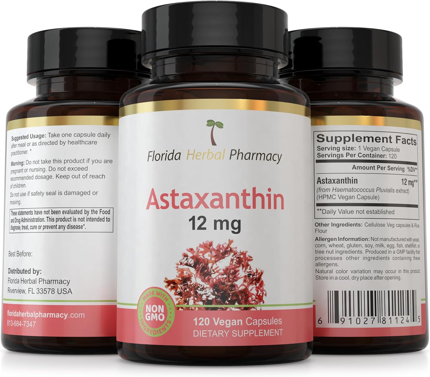 120 Astaxanthin 12 mg Capsules by Florida Herbal Pharmacy