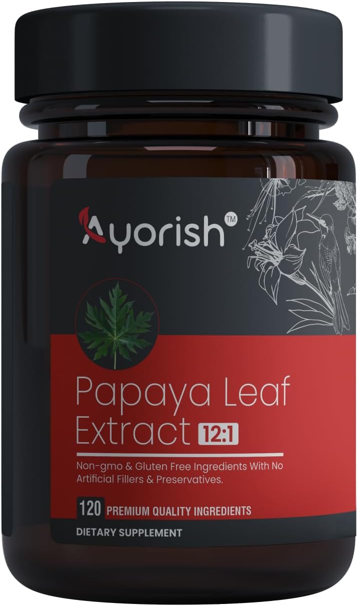 120 Ayorish Papaya Leaf Extract Capsules - 60 Day Supply | Non GMO & Gluten Free - 12:1 Concentration