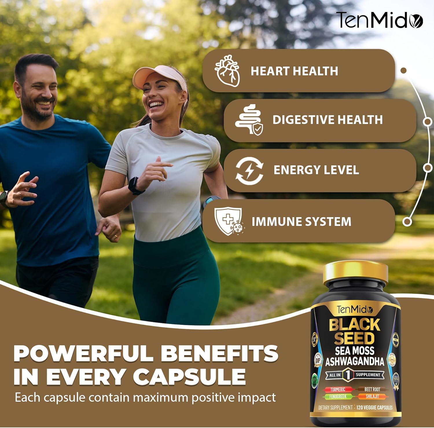 120 Black Seed Supplement Capsules with 8 Superfood Ingredients - Organic 8in1 Formula with Sea Moss, Ashwagandha, Turmeric, Fenugreek, Beet Root, Shilajit, and Black Pepper - Vegan and 4 Months Supply