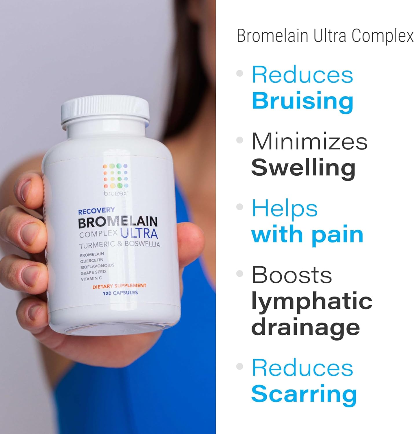120 Capsules Bruizex Ultra Bromelain and Quercetin Supplement for Bruising, Trauma Recovery, and Swelling after Surgery with Turmeric and Boswellia