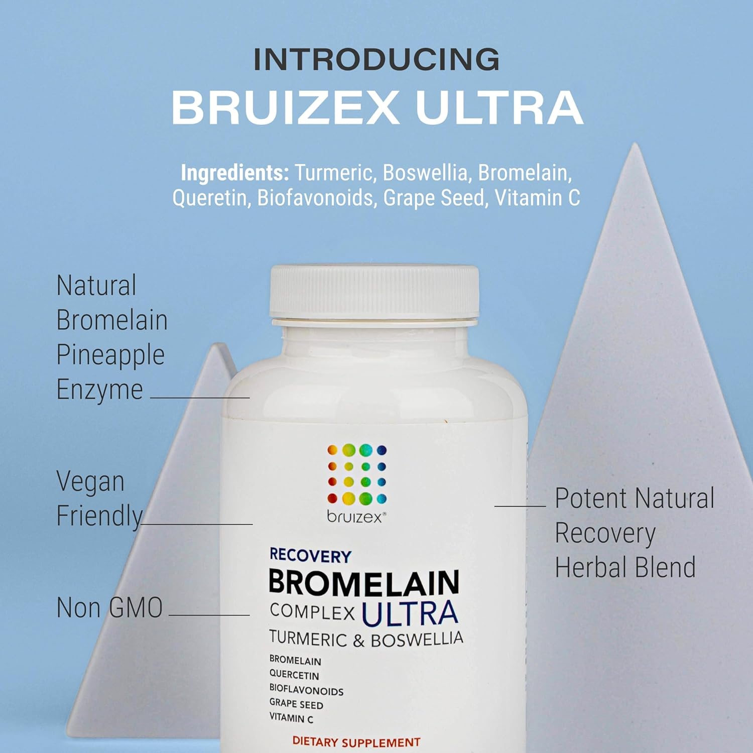 120 Capsules Bruizex Ultra Bromelain and Quercetin Supplement for Bruising, Trauma Recovery, and Swelling after Surgery with Turmeric and Boswellia