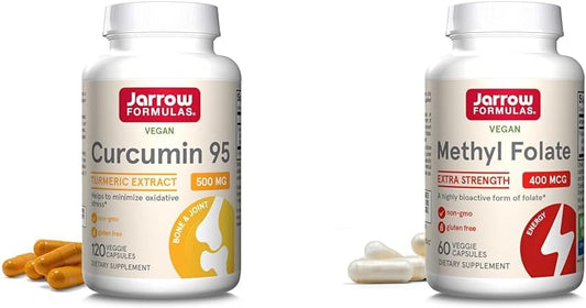 120 Capsules Jarrow Formulas Curcumin 95 500mg & Methyl Folate 400mcg Antioxidant & Cardiovascular Health Support Bundle