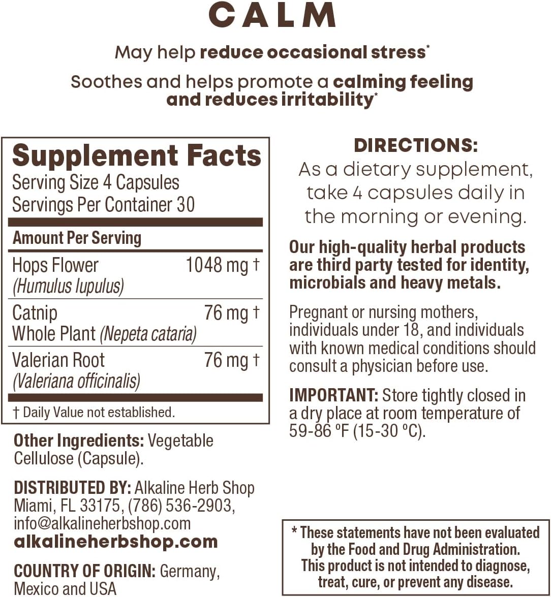 120 Capsules of Alkaline Herb Store's Calm Supplement for a Happy Mood