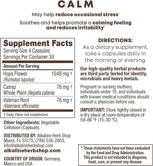 120 Capsules of Alkaline Herb Store's Calm Supplement for a Happy Mood
