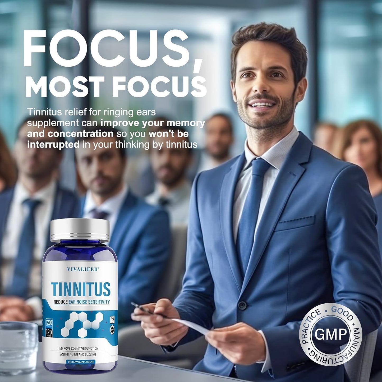 120 Capsules of DQQI Tinnitus Relief Supplement - Supports Hearing & Reduces Ringing - Ear Pain Relief for Tinnitus Symptoms - 60-Day Supply