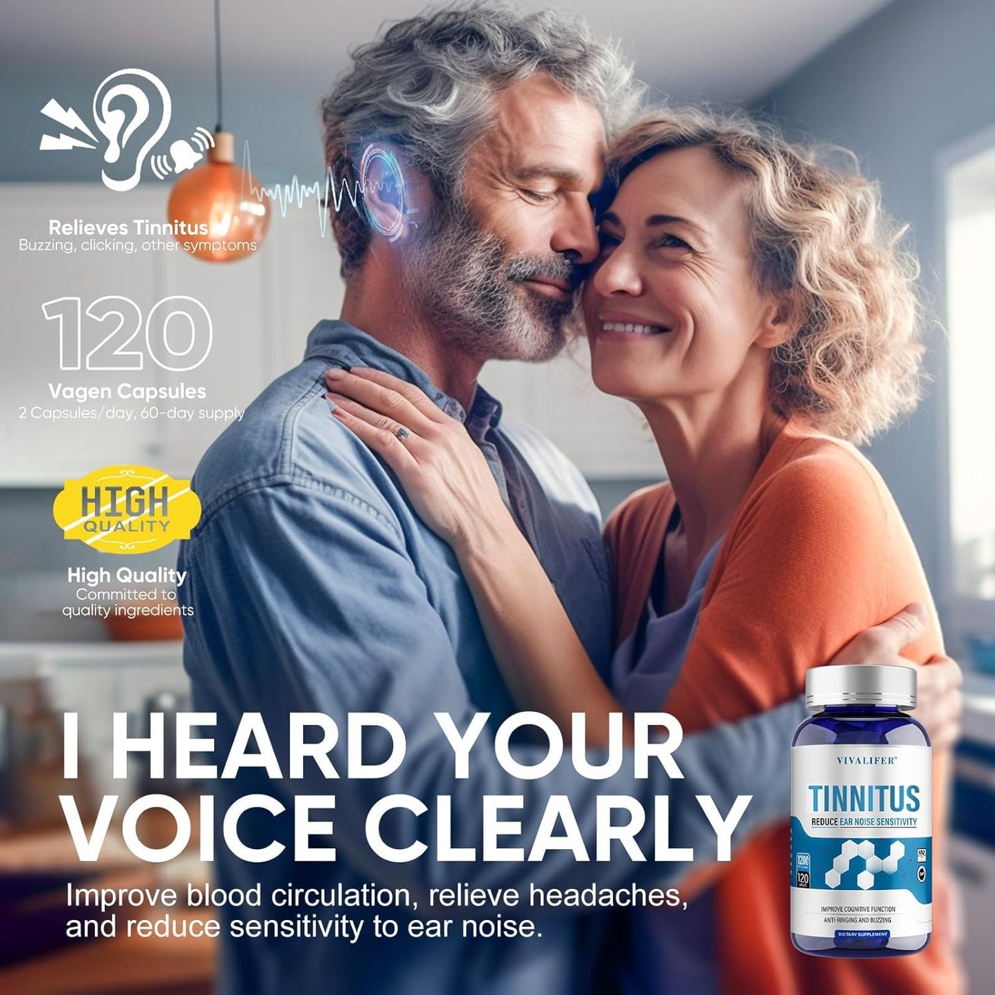 120 Capsules of DQQI Tinnitus Relief Supplement - Supports Hearing & Reduces Ringing - Ear Pain Relief for Tinnitus Symptoms - 60-Day Supply