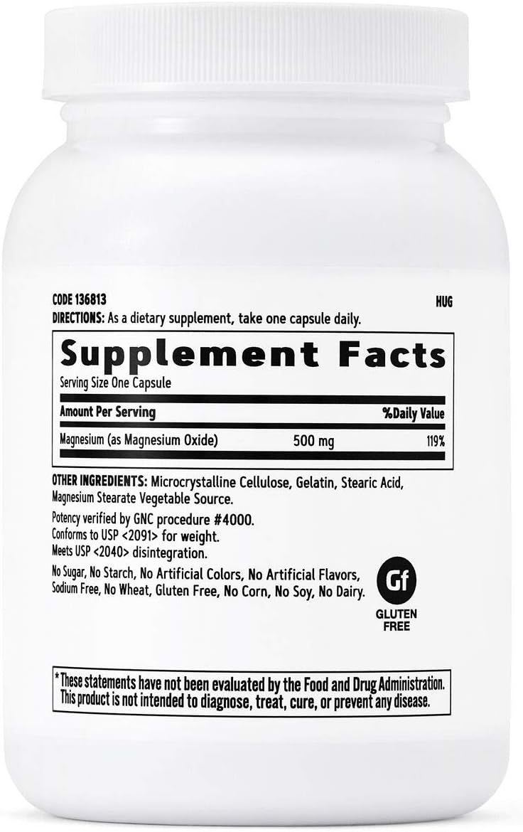 120 Capsules of GNC Magnesium 500mg for Strong Teeth and Bones with Enhanced Calcium Absorption