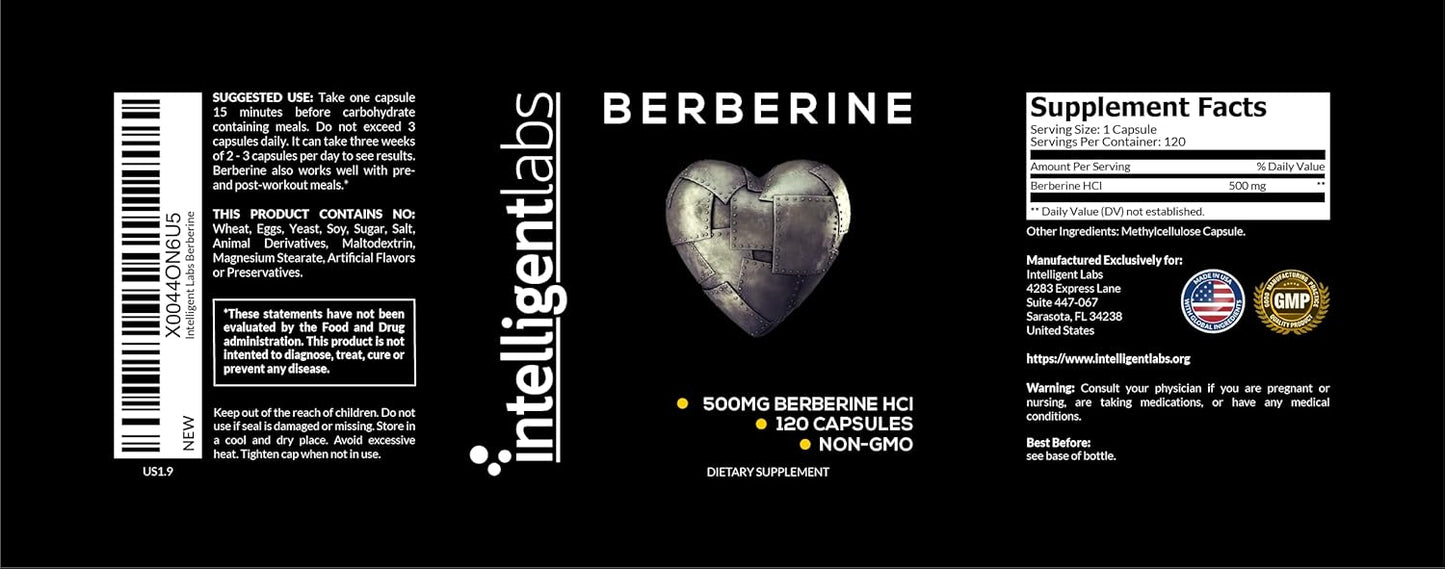120 Capsules of Intelligent Labs Berberine HCL Plus - 500mg per Capsule - BoostGo Australia