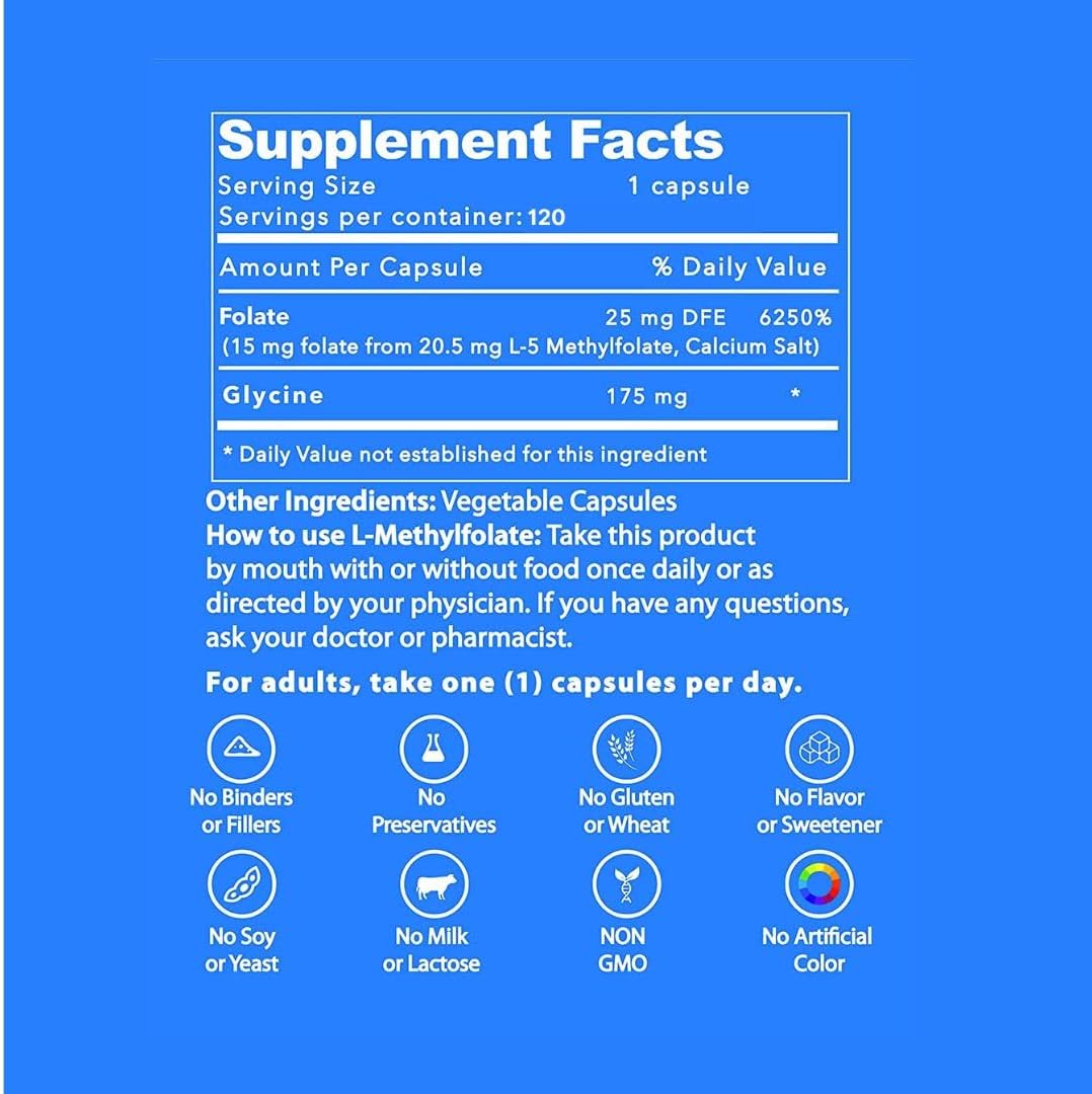 120 Capsules of LifeStrength L-Methylfolate 15mg: Powerful Bioactive Methyl Folate for Mood, Energy, and Immune Support