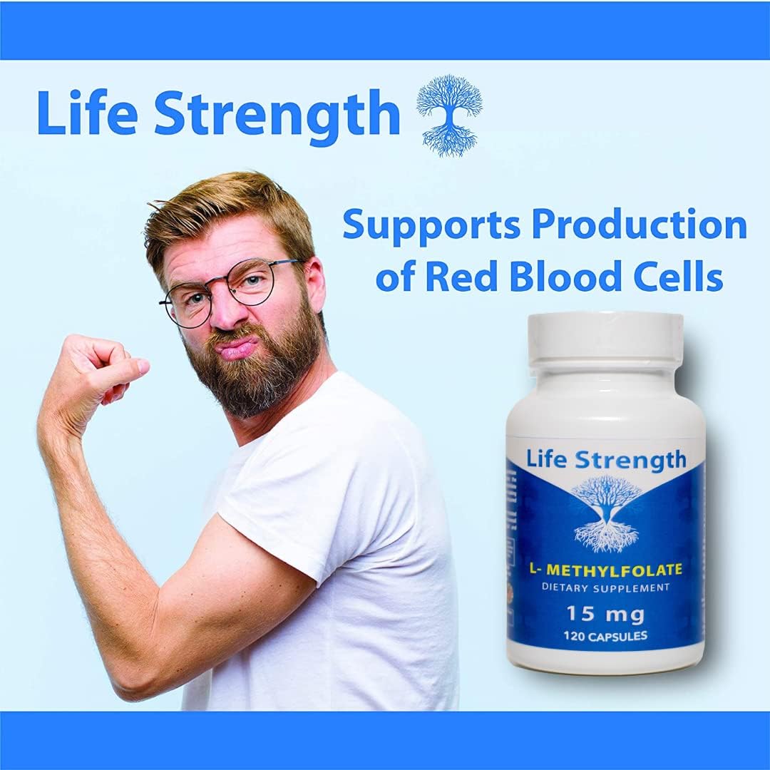 120 Capsules of LifeStrength L-Methylfolate 15mg: Powerful Bioactive Methyl Folate for Mood, Energy, and Immune Support