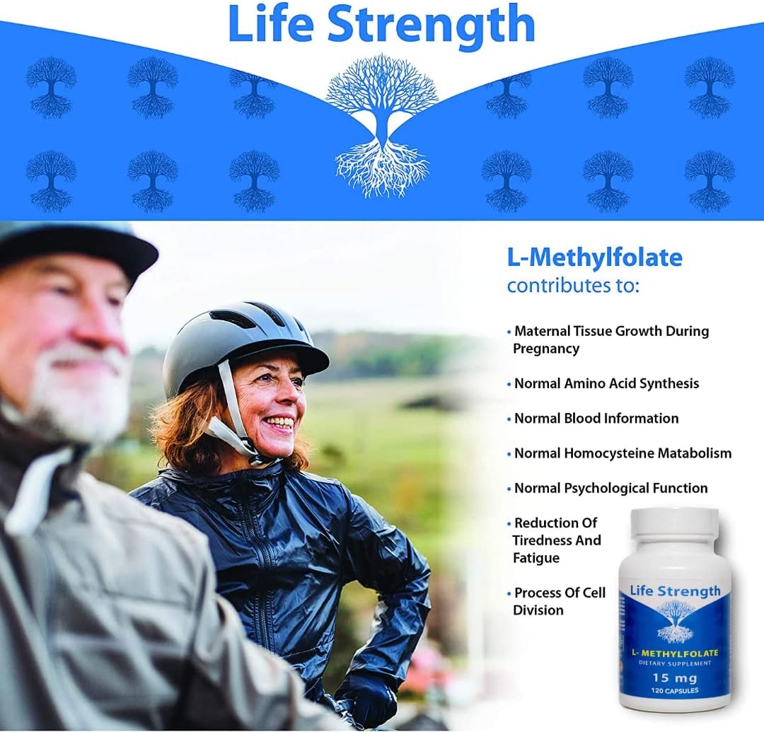 120 Capsules of LifeStrength L-Methylfolate 15mg: Powerful Bioactive Methyl Folate for Mood, Energy, and Immune Support
