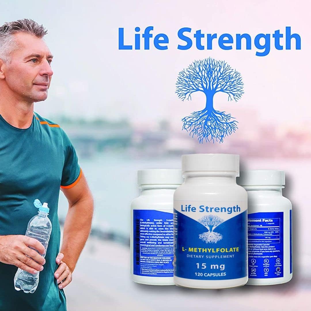 120 Capsules of LifeStrength L-Methylfolate 15mg: Powerful Bioactive Methyl Folate for Mood, Energy, and Immune Support