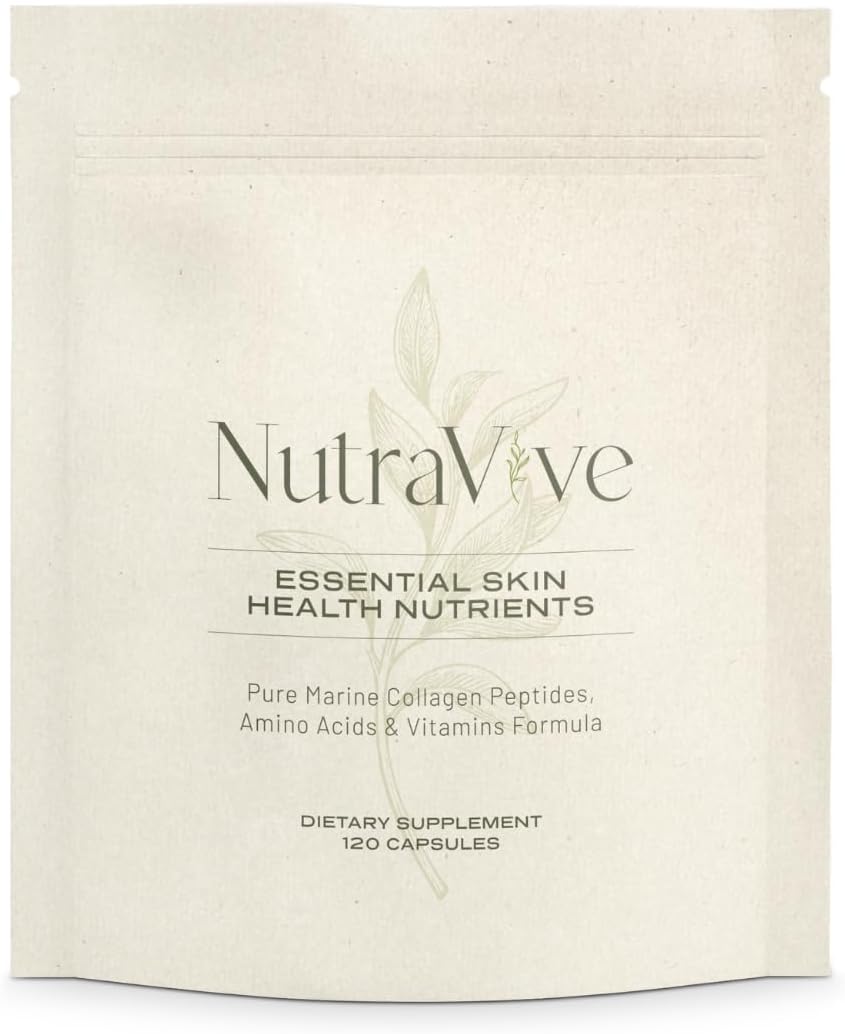 120 Capsules of NutraVive Marine Collagen Peptides for Skin Health & Elasticity - Amino Acids & Vitamins for Firm, Hydrated Skin with Reduced Wrinkles