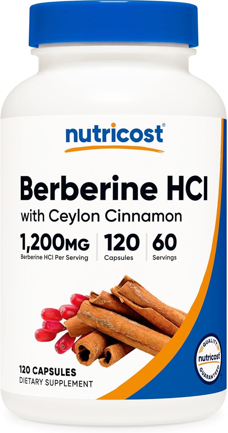 120 Capsules of Nutricost Berberine HCI with Ceylon Cinnamon - Non-GMO, Animal-Free Formula