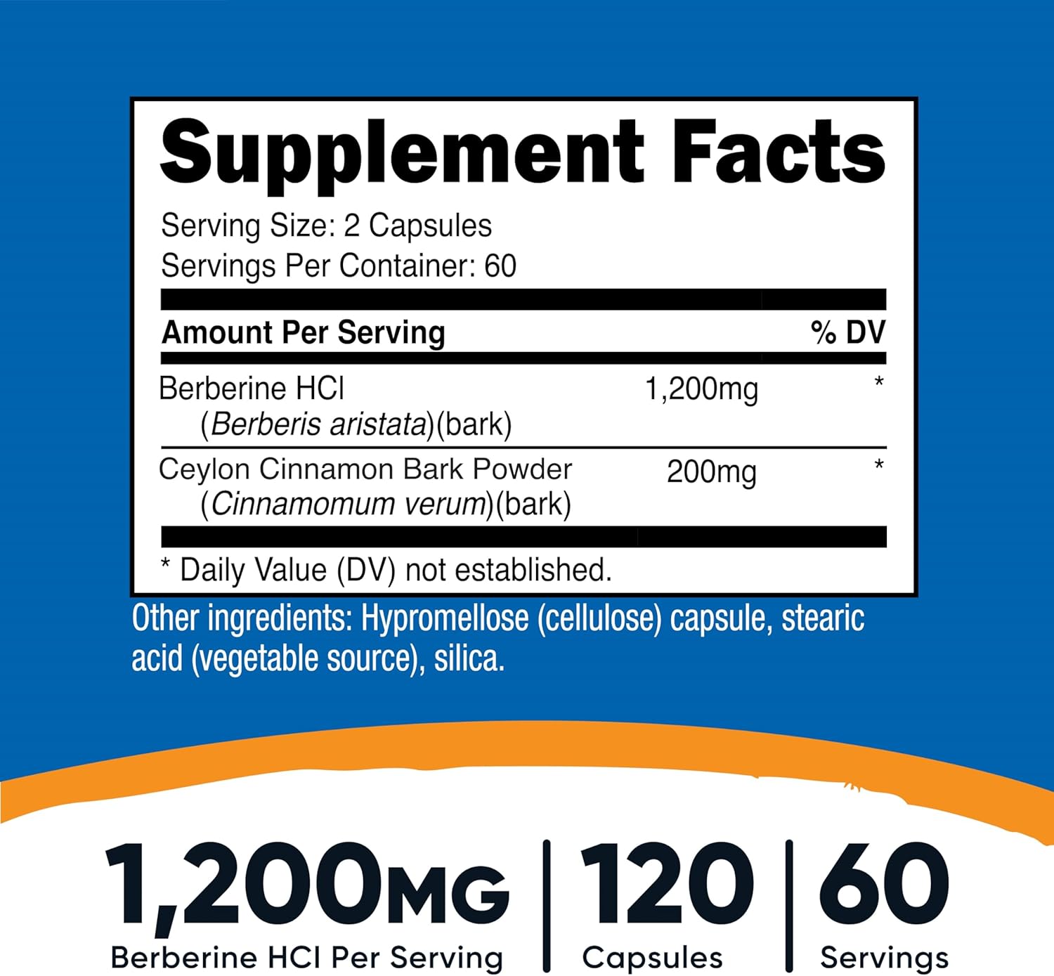 120 Capsules of Nutricost Berberine HCI with Ceylon Cinnamon - Non-GMO, Animal-Free Formula