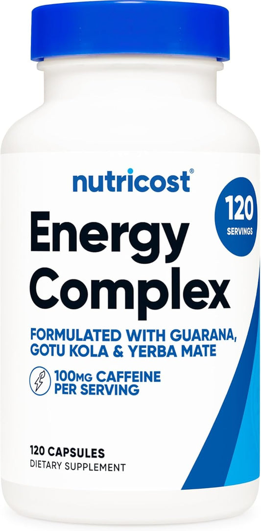 120 Capsules of Nutricost Natural Energy Pills Complex with 100mg Caffeine - Gluten Free and Non-GMO Formula