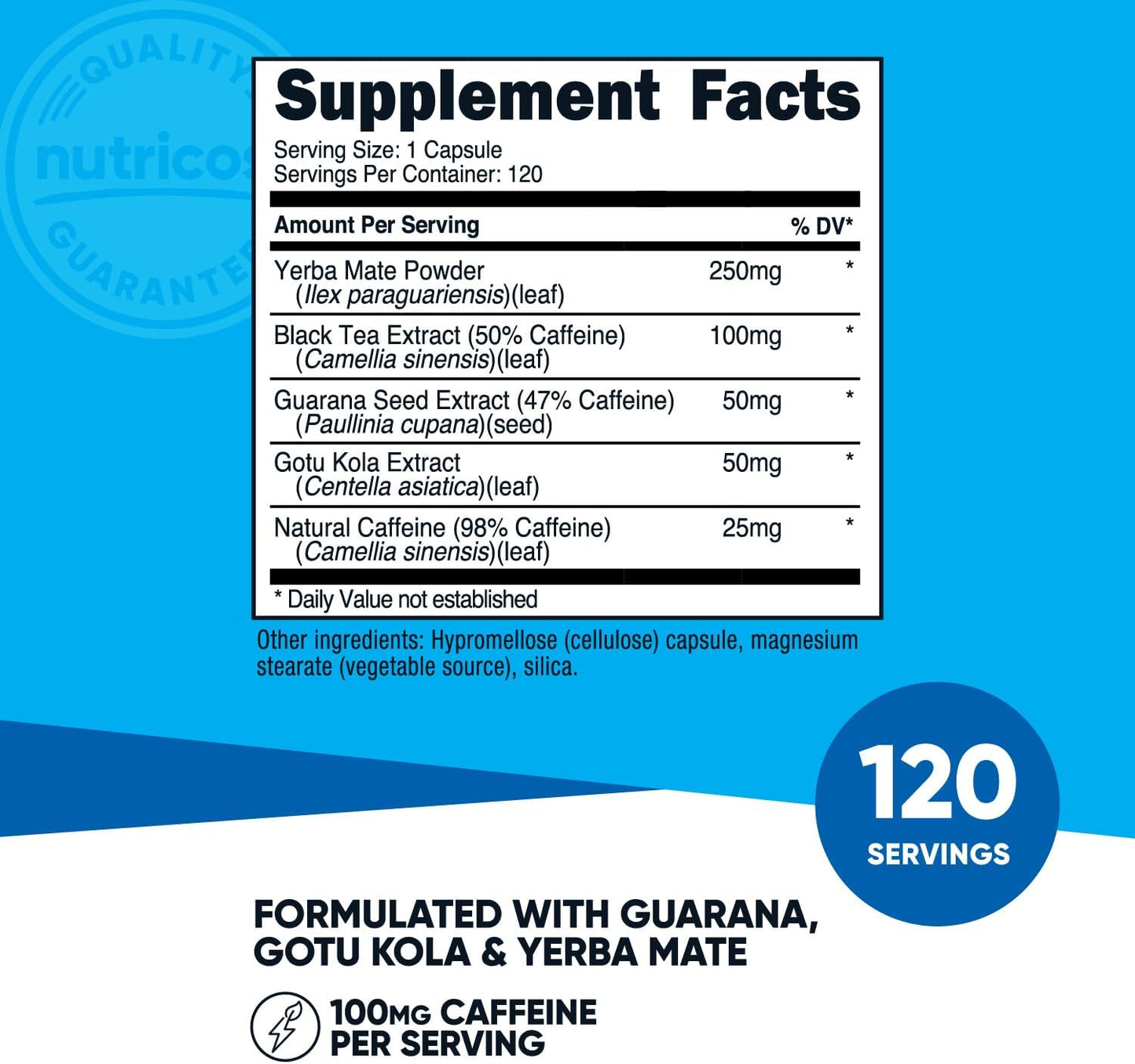 120 Capsules of Nutricost Natural Energy Pills Complex with 100mg Caffeine - Gluten Free and Non-GMO Formula