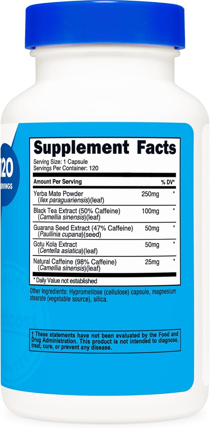 120 Capsules of Nutricost Natural Energy Pills Complex with 100mg Caffeine - Gluten Free and Non-GMO Formula