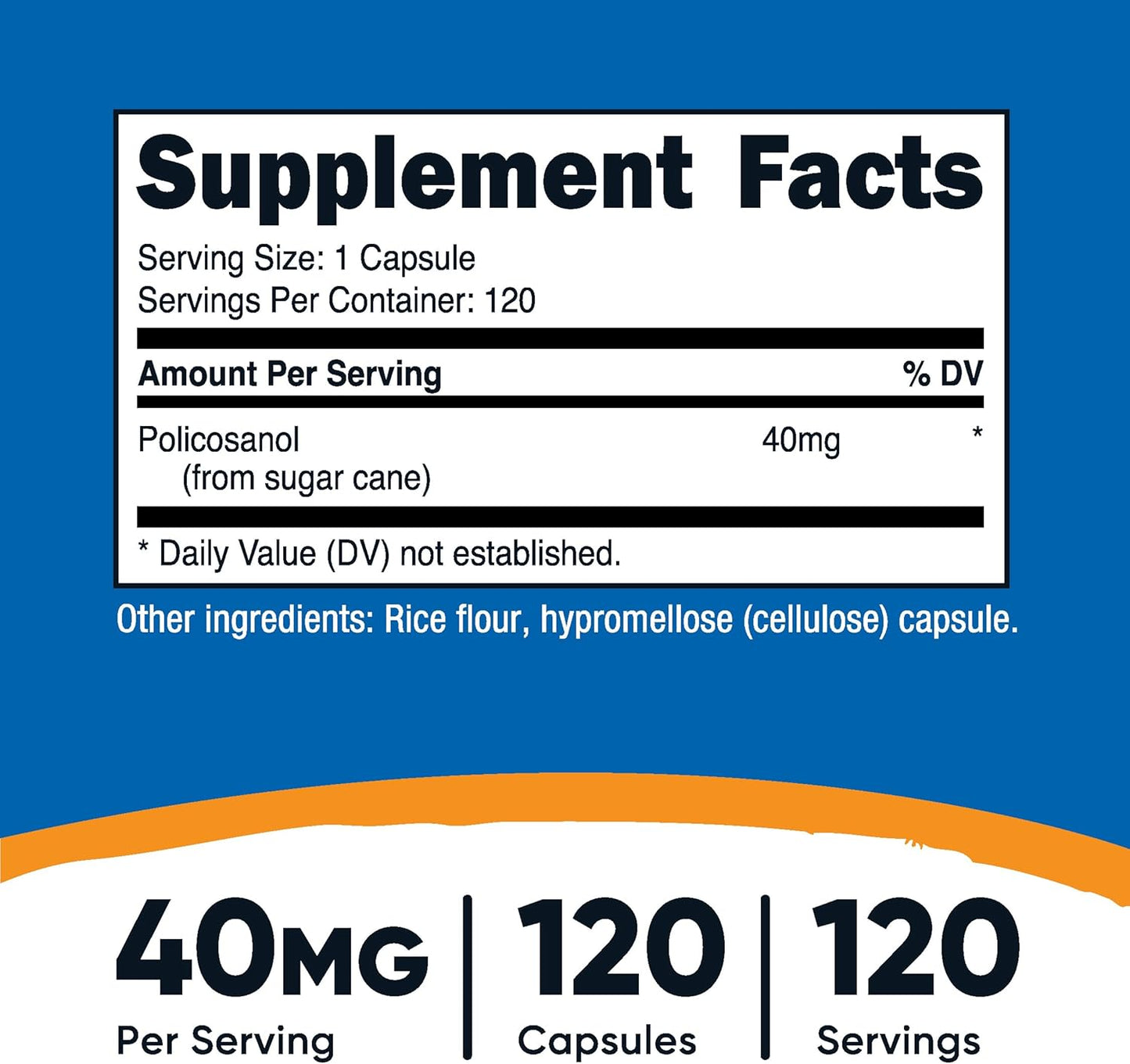120 Capsules of Nutricost Policosanol 40mg - Gluten Free, Non-GMO, Vegetarian-Friendly Supplement