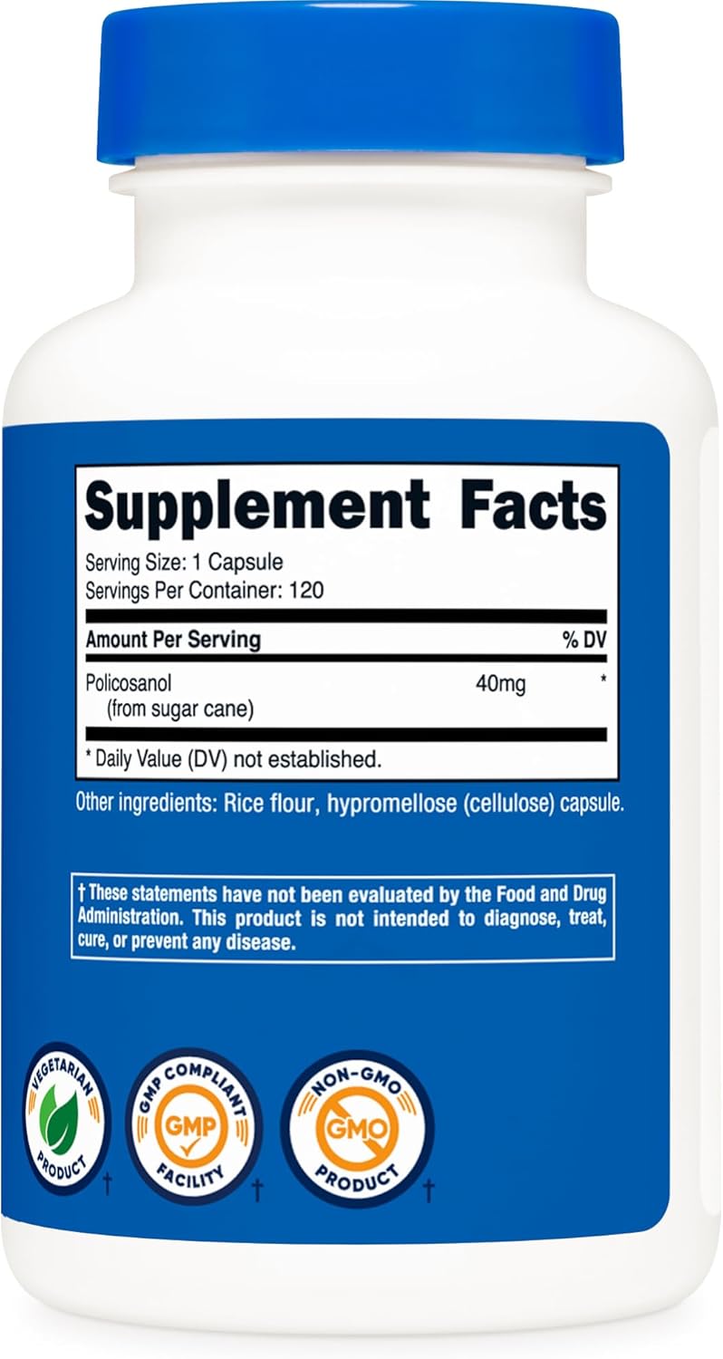 120 Capsules of Nutricost Policosanol 40mg - Gluten Free, Non-GMO, Vegetarian-Friendly Supplement