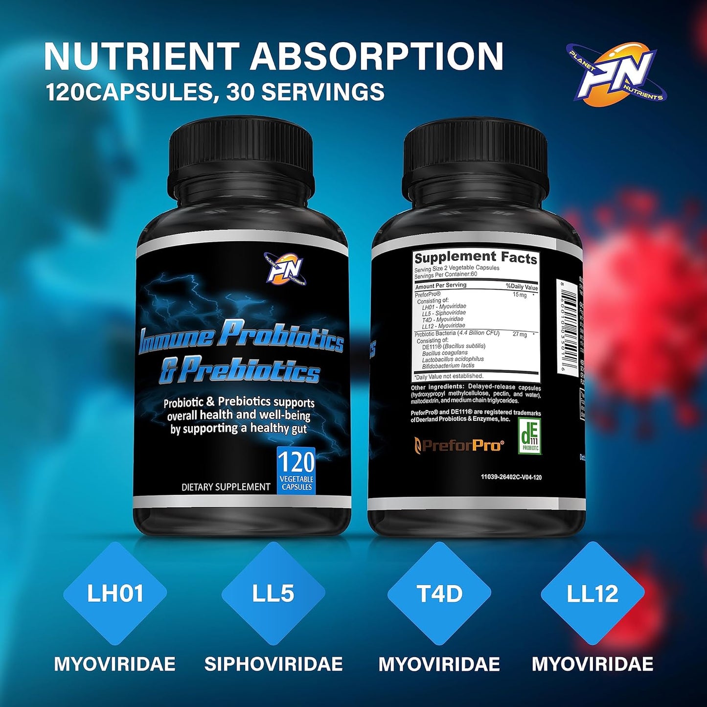 120 Capsules of Planet Nutrients Immune Probiotics and Prebiotics for Gut Health and Wellbeing