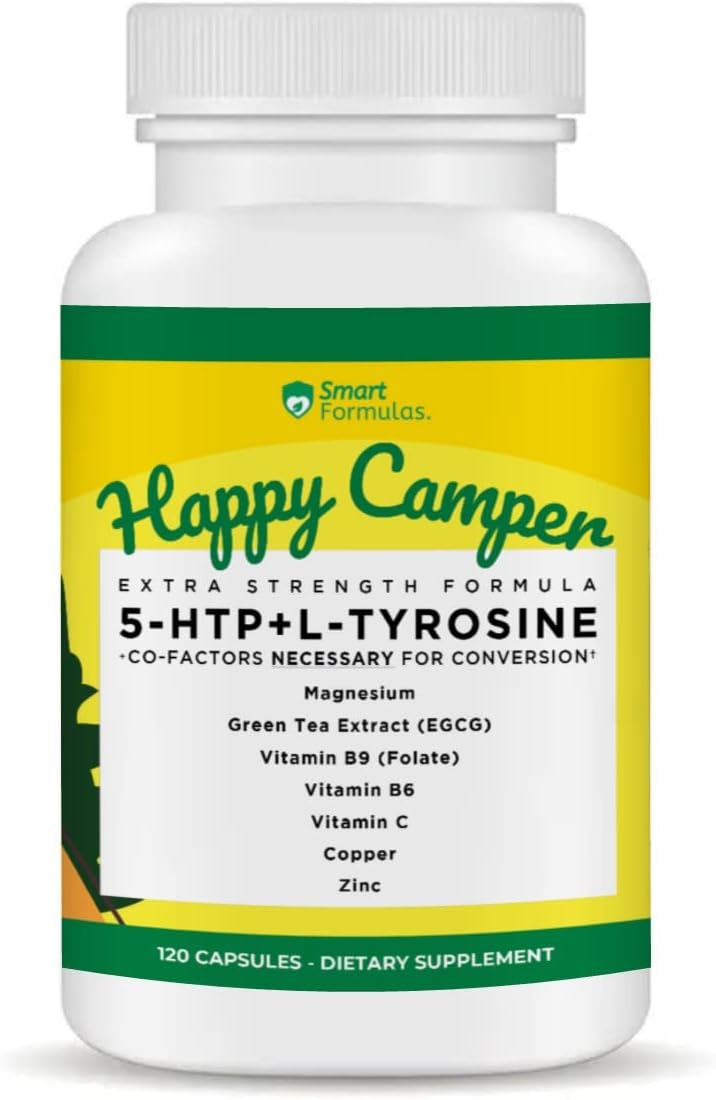 120 Capsules of Serotonin and Dopamine Boosting Smart Formulas for Happiness - Vegetarian with 5-HTP, L-Tyrosine, Magnesium, Green Tea Extract, and Essential Vitamins and Minerals