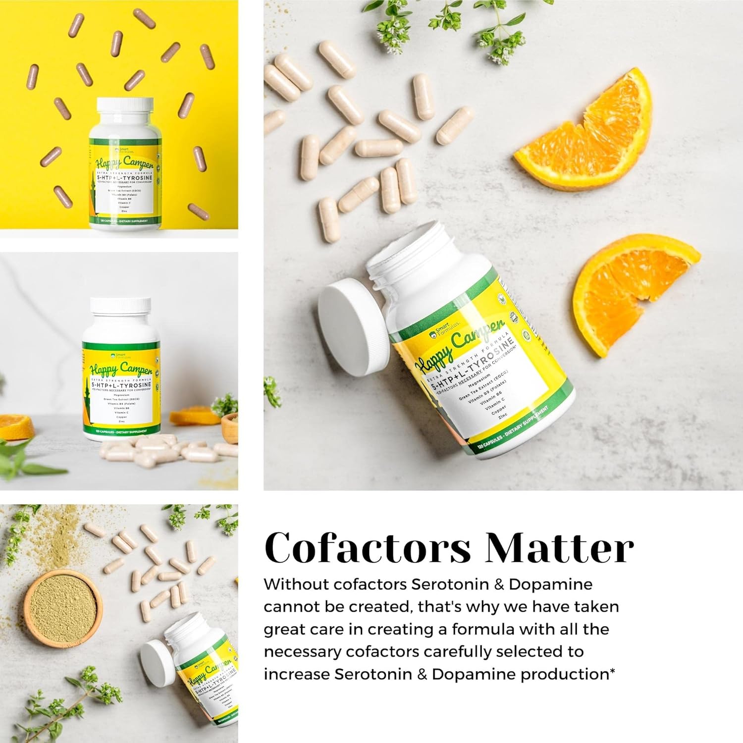 120 Capsules of Serotonin and Dopamine Boosting Smart Formulas for Happiness - Vegetarian with 5-HTP, L-Tyrosine, Magnesium, Green Tea Extract, and Essential Vitamins and Minerals