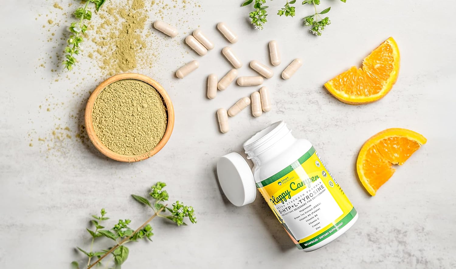 120 Capsules of Serotonin and Dopamine Boosting Smart Formulas for Happiness - Vegetarian with 5-HTP, L-Tyrosine, Magnesium, Green Tea Extract, and Essential Vitamins and Minerals