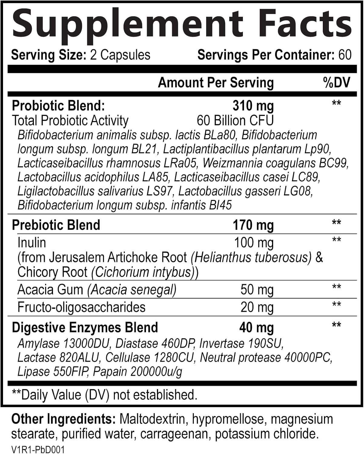 120 Capsules of Shelf Stable Probiotic with 60 Billion CFU, 10 Strains, Prebiotics, Digestive Enzymes for Men & Women - Supports Digestive & Immune Health, Reduces Gas & Bloating - Non-GMO