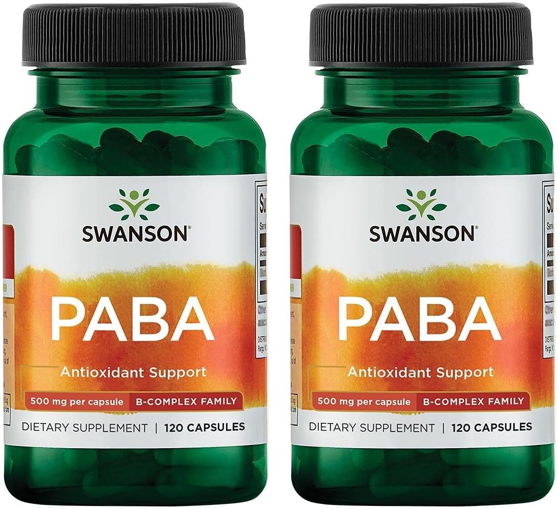 120 Capsules of Swanson PABA B Complex Supplement for Red Blood Cell Formation and Skin Health Support - 2 Pack